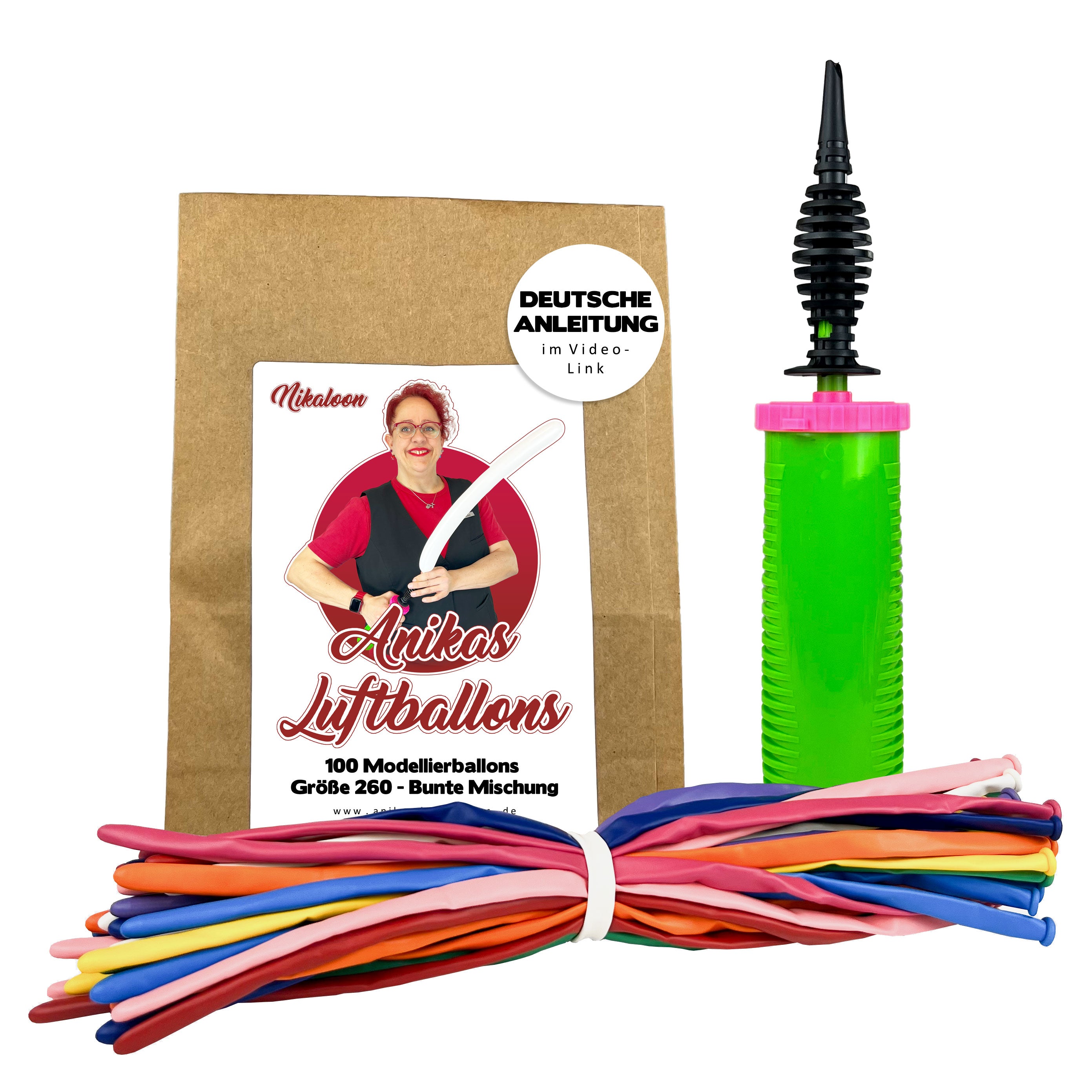 Nikaloon Modellierballon Set mit Pumpe und Anleitung - Bunte Mischung Anikas Luftballons Nikaloon Modellierballon Set mit Pumpe und Anleitung - Bunte Mischung Anikas Luftballons