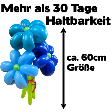 Luftballon-Blumenstrauß 3 Blumen Blau