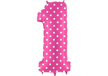 Luftballon XXL Zahl 0-9 pink mit weißen Punkten (100 cm)