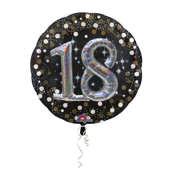 3D Happy Birthday 18 Glitzer Schwarz Luftballon