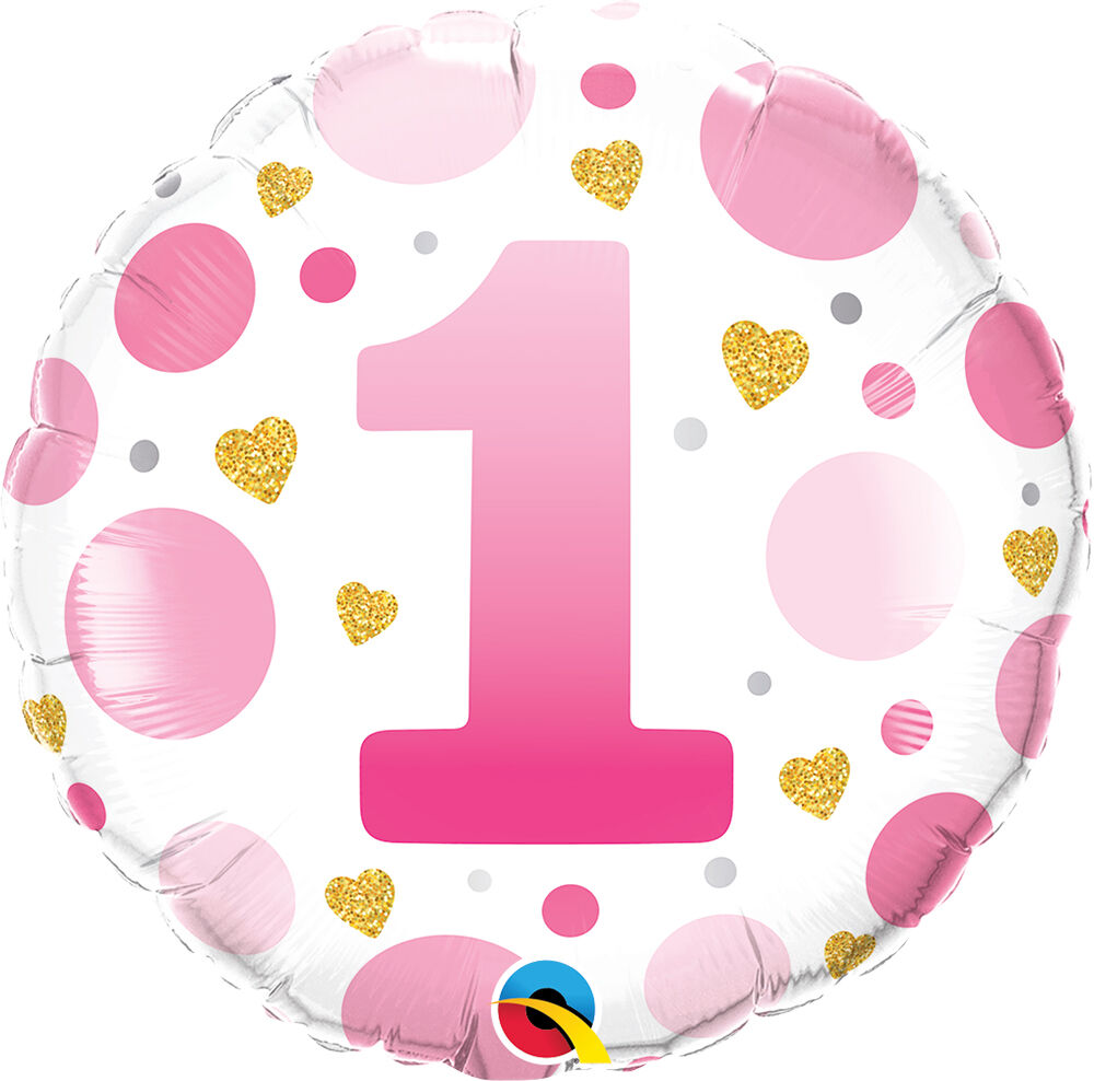Happy Birthday 1 pinke Punkte Luftballon