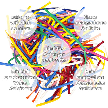 Nikaloon® Modellierballon Set mit Pumpe und Anleitung - Bunte Mischung 100 St.