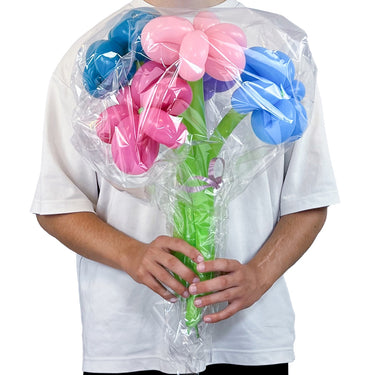 Luftballon-Blumenstrauß 5 Blumen Blau-Rosa
