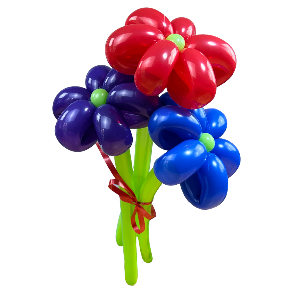 Luftballon-Blumenstrauß 3 Blumen Bunt