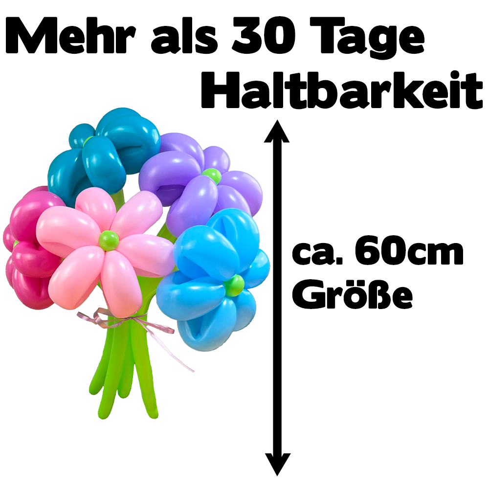 Luftballon-Blumenstrauß 5 Blumen Blau-Rosa