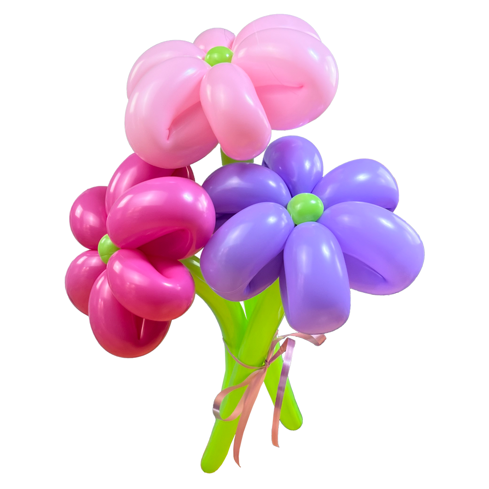 Luftballon-Blumenstrauß 3 Blumen Rosa
