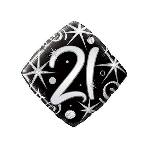 Happy Birthday 21 Silber-Schwarz Diamant-Luftballon