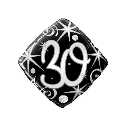 Happy Birthday 30 Silber-Schwarz Diamant-Luftballon