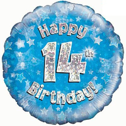 Happy Birthday 14 glitzer blau Luftballon