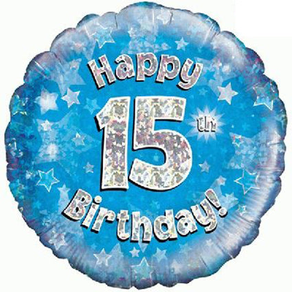 Happy Birthday 15 glitzer blau Luftballon
