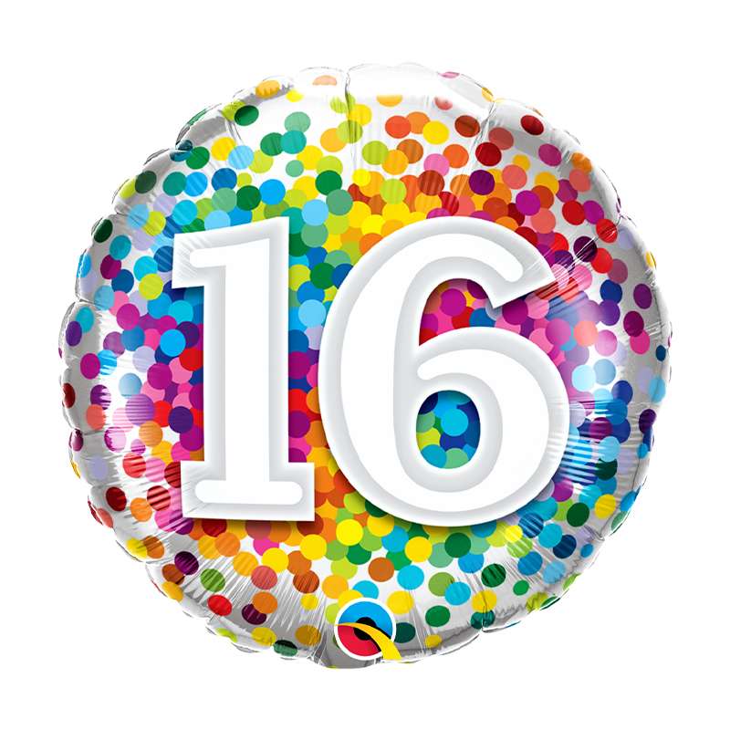 Happy Birthday 16 Konfetti bunt Luftballon