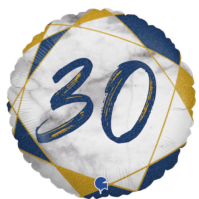 Happy Birthday 30 Blau-Marmor Luftballon