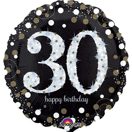 Happy Birthday 30 Glitzer Schwarz Luftballon
