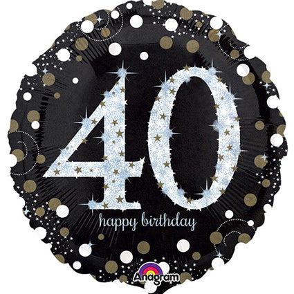 Happy Birthday 40 Glitzer Schwarz Luftballon