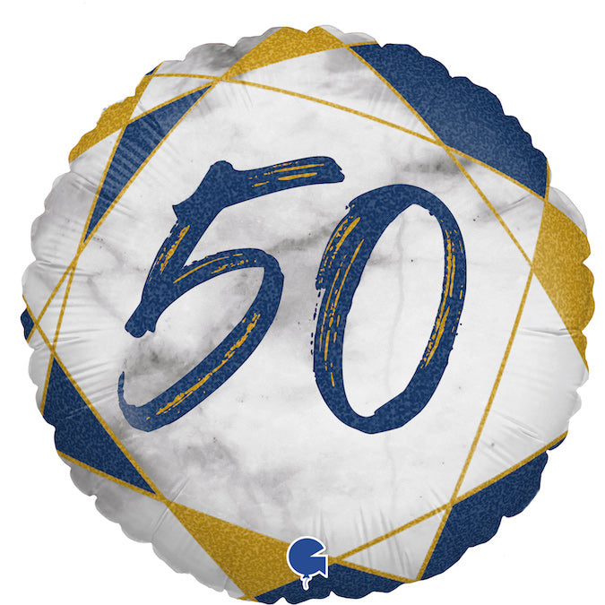 Happy Birthday 50 Blau-Marmor Luftballon