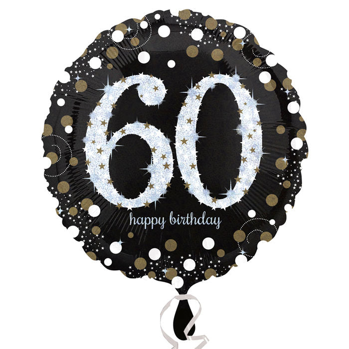 Happy Birthday 60 Glitzer Schwarz Luftballon