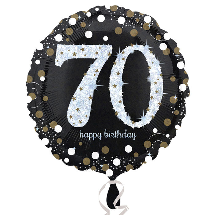 Happy Birthday 70 Glitzer Schwarz Luftballon