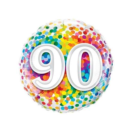 Happy Birthday 90 Konfetti bunt Luftballon