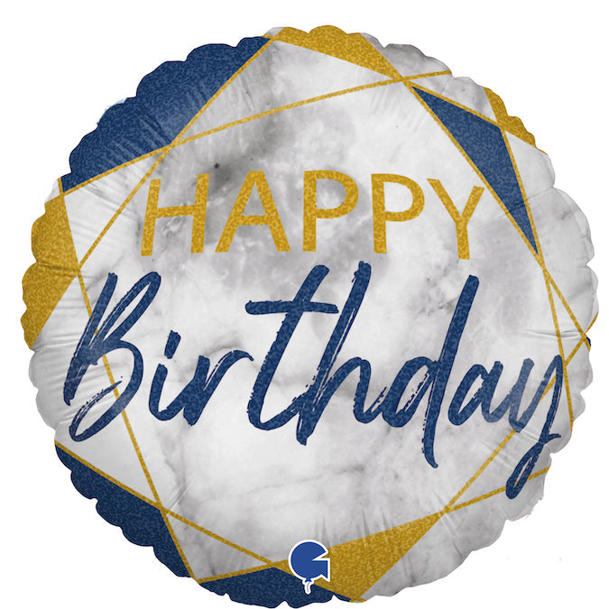 Happy Birthday Blau-Marmor Luftballon