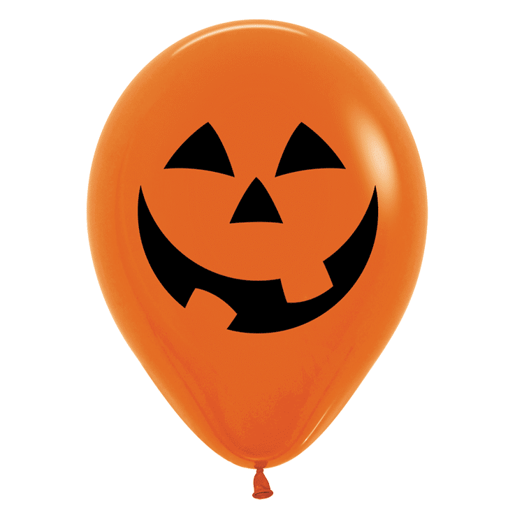 Bio Rundballon Bioloons® 30cm orange, Kürbis Halloween Gesicht 25 Stück