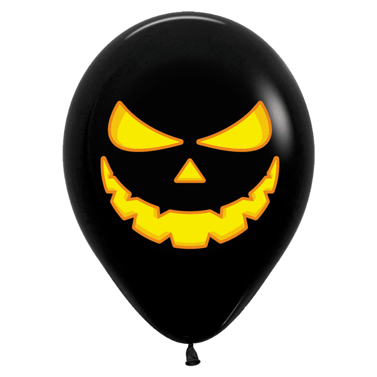 Bio Rundballon Bioloons® 30cm schwarz, Kürbis Halloween Gesicht 25 Stück
