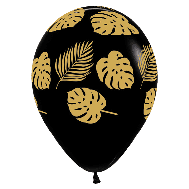 Bio Luftballon Bioloons® schwarz mit goldenen Blättern, 30cm - 25 Stück