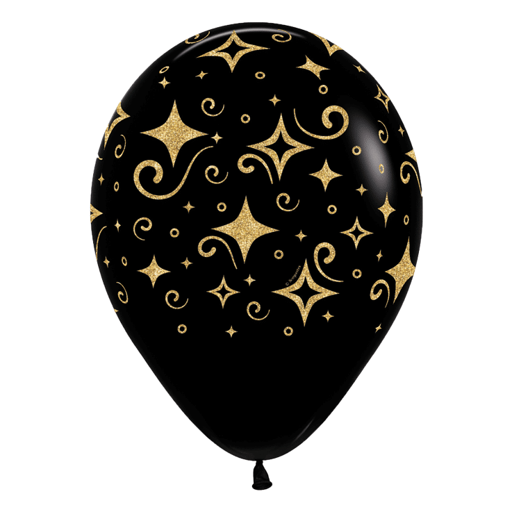 Bio Luftballon Bioloons® mit Sternen Golden Diamonds Schwarz, 30cm - 25 Stück