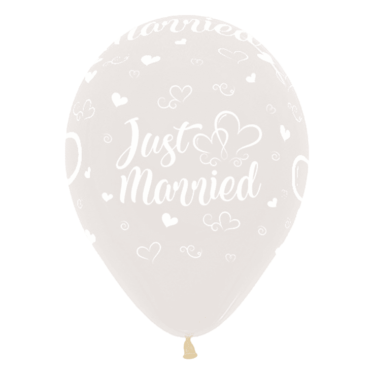 Bio Luftballon Bioloons® 30cm kristallklar, Just Married und Herzen 25 Stück