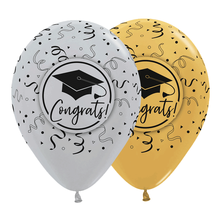 Bio Luftballon Bioloons® mit Abschlusshut Congrats, 25Stk, 30cm