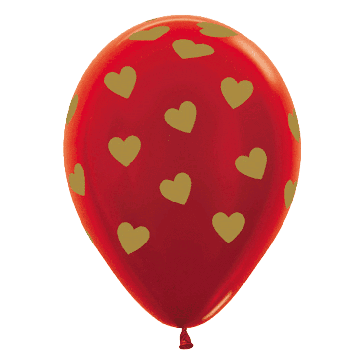Bio Luftballon Bioloons® 30cm rot metallic, goldene Herzen 25 Stück