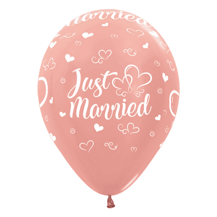 Bio Luftballon Bioloons® 30cm rosegold metallic, Just Married und Herzen 25 Stück