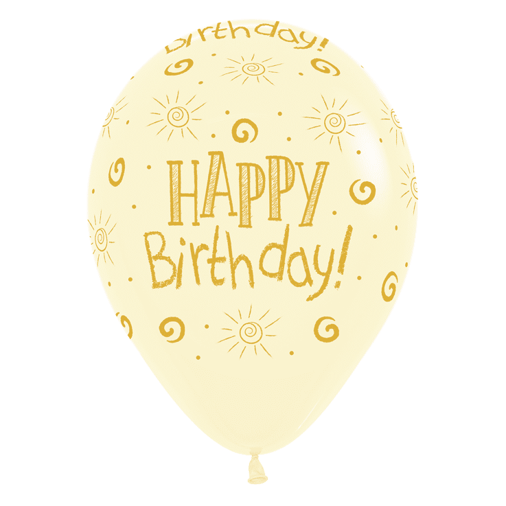 Bio Luftballon Happy Birthday pastellgelb 30cm - 25 Stück