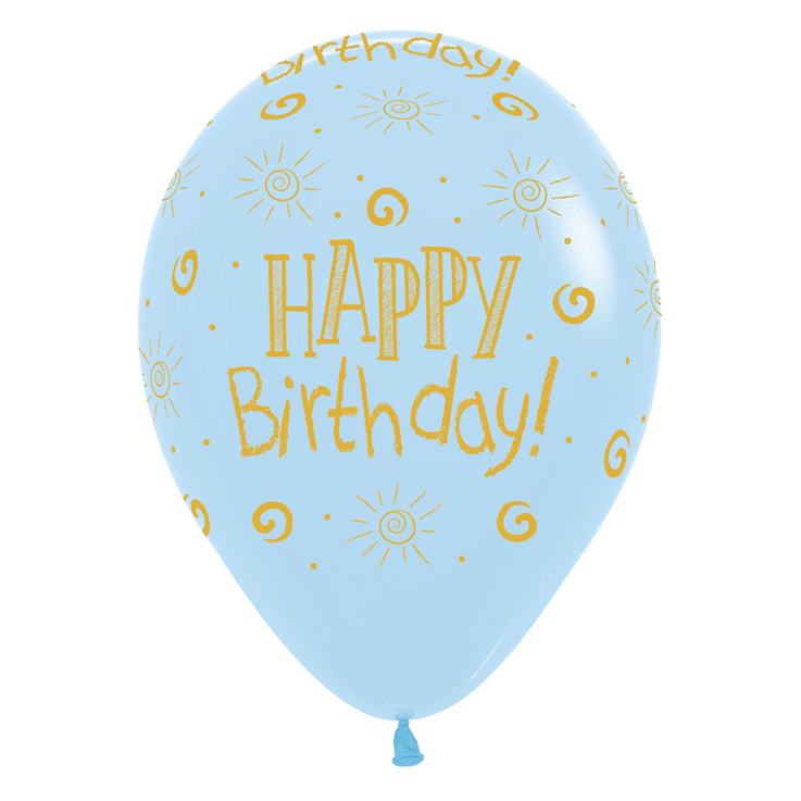 Bio Luftballon Happy Birthday pastellblau 30cm - 25 Stück