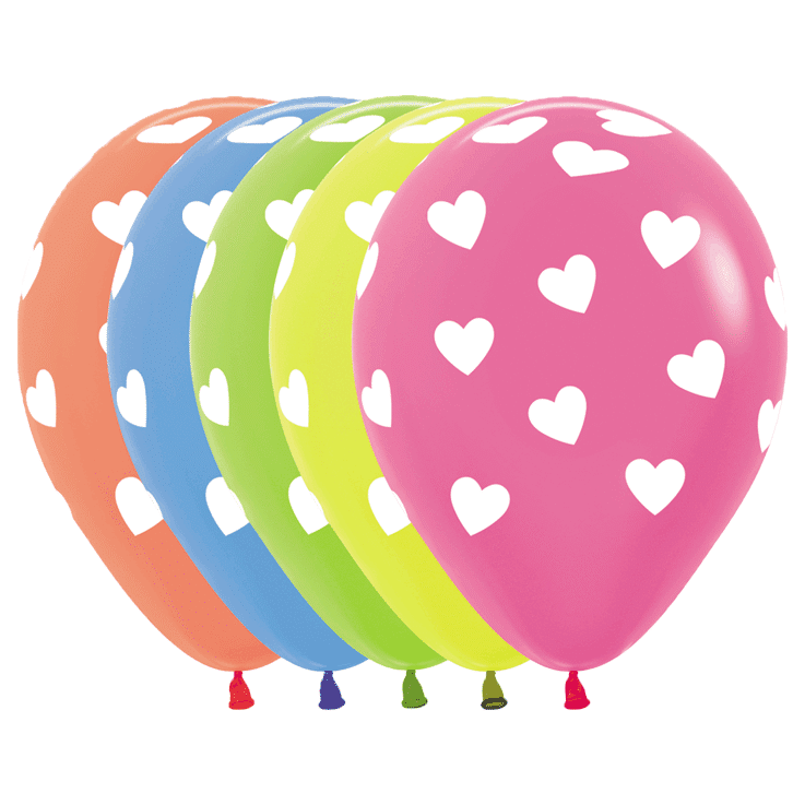 Bio Luftballon Bioloons® 30cm Neon Mischung, weiße Herzen, 25 St.