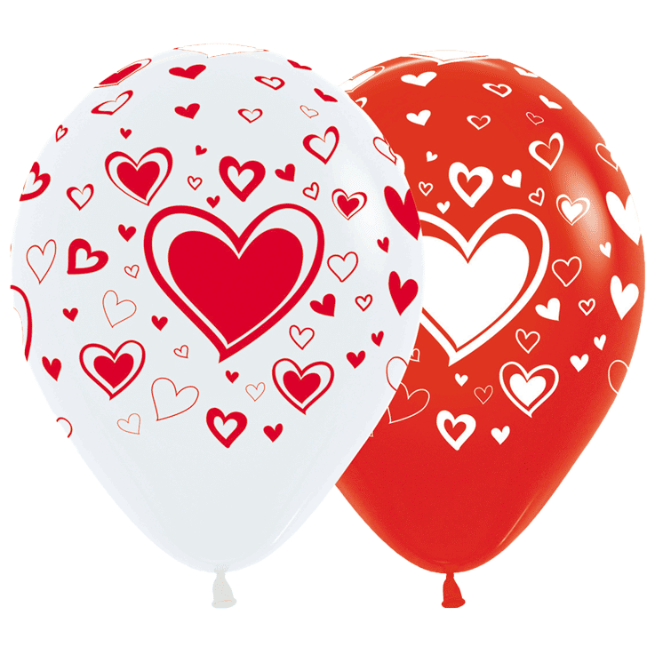 Bio Luftballon Bioloons® 30cm rot & weiß, Herz in Herz, 25 St.