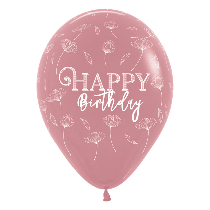 Bio Luftballon Bioloons® altrosa Happy Birthday Blätter, 30cm - 25 Stück