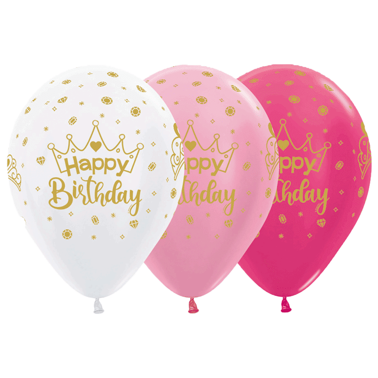 Bio Luftballon Bioloons® Happy Birthday Krone gold, 30cm, metallic, 25 St.