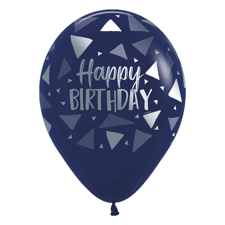 Bio Luftballon Bioloons® marineblau Happy Birthday Dreiecke 30cm - 25 Stück