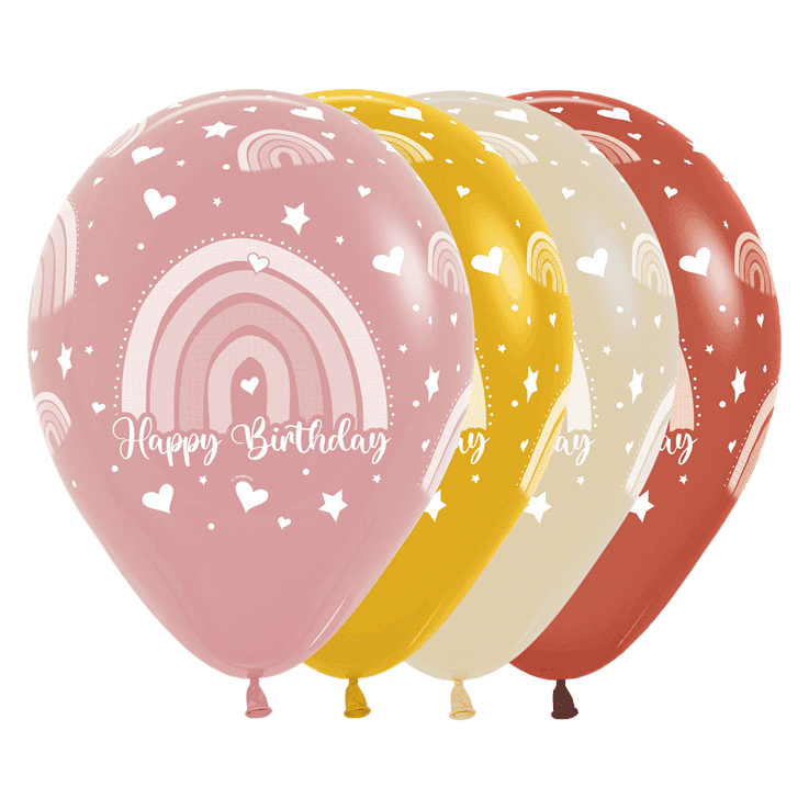 Bio Luftballon Bioloons® Happy Birthday Regenbogen, 25Stk., 30cm