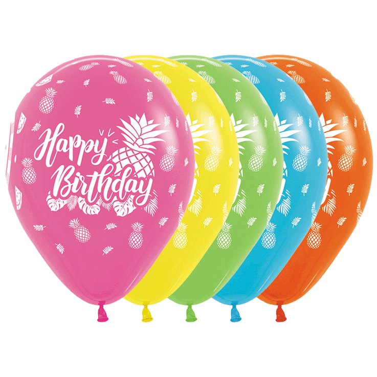 Bio Luftballon Bioloons® Happy Birthday Ananas, 30cm, Tropical Mischung, 25 St.