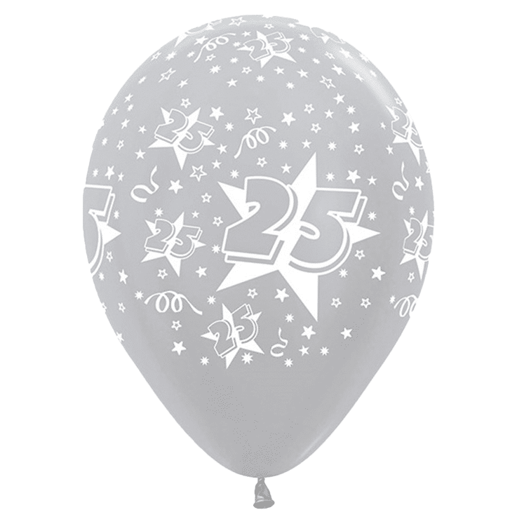 Bio Luftballon Bioloons® 30cm samt silber Zahl 25 - 25 Stück