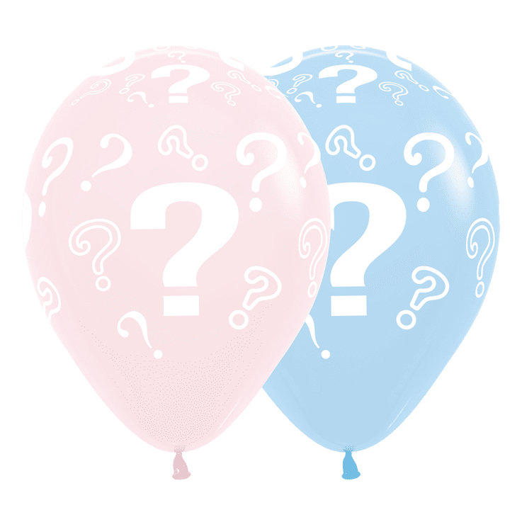 Bio Luftballons Bioloons® 30cm Fragezeichen 25 Stück - hellblau und rosa - Gender reveal