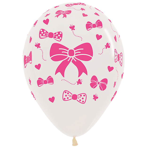 Bio Luftballon Bioloons® 30cm weiß mit pinken Schleifen 25 Stück