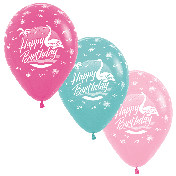 Bio Luftballon Bioloons® Happy Birthday Flamingos, 25 St.