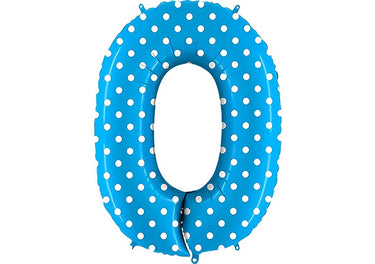 Luftballon XXL Zahl 0-9 blau mit weißen Punkten (100 cm)