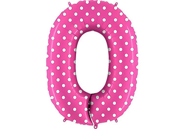 Luftballon XXL Zahl 0-9 pink mit weißen Punkten (100 cm)