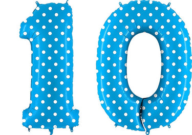Luftballon XXL Zahl 10-99 blau mit weißen Punkten (100 cm)