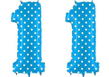 Luftballon XXL Zahl 10-99 blau mit weißen Punkten (100 cm)