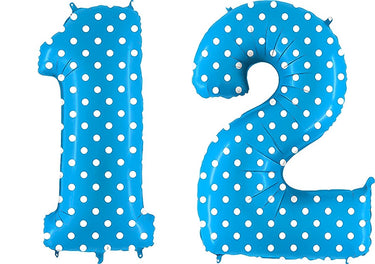 Luftballon XXL Zahl 10-99 blau mit weißen Punkten (100 cm)
