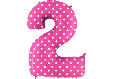 Luftballon XXL Zahl 0-9 pink mit weißen Punkten (100 cm)